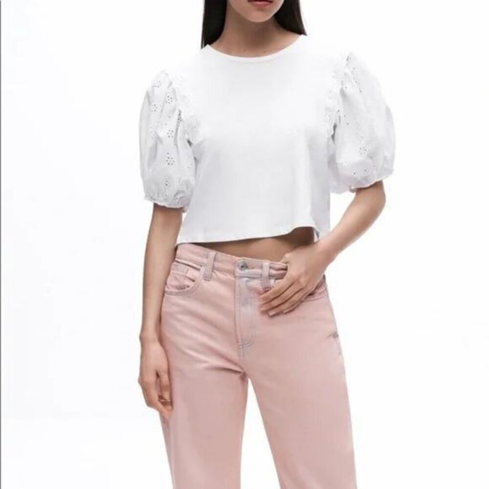 Zara Mid Rise Bootcut Jean Size 4 Pink Blue - Picture 2 of 11